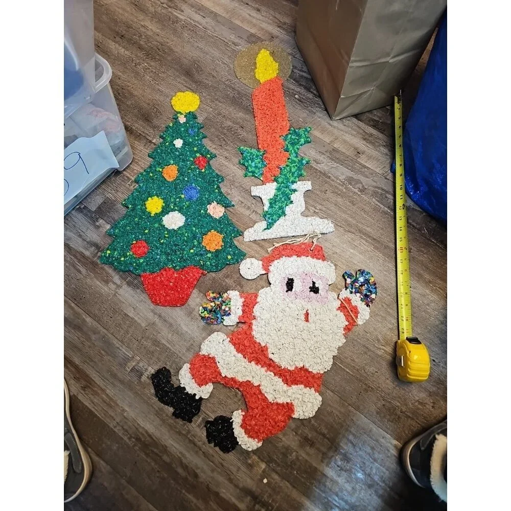 Vintage Melted Plastic Popcorn  Santa &  Tree & Candle Christmas Decorations 22